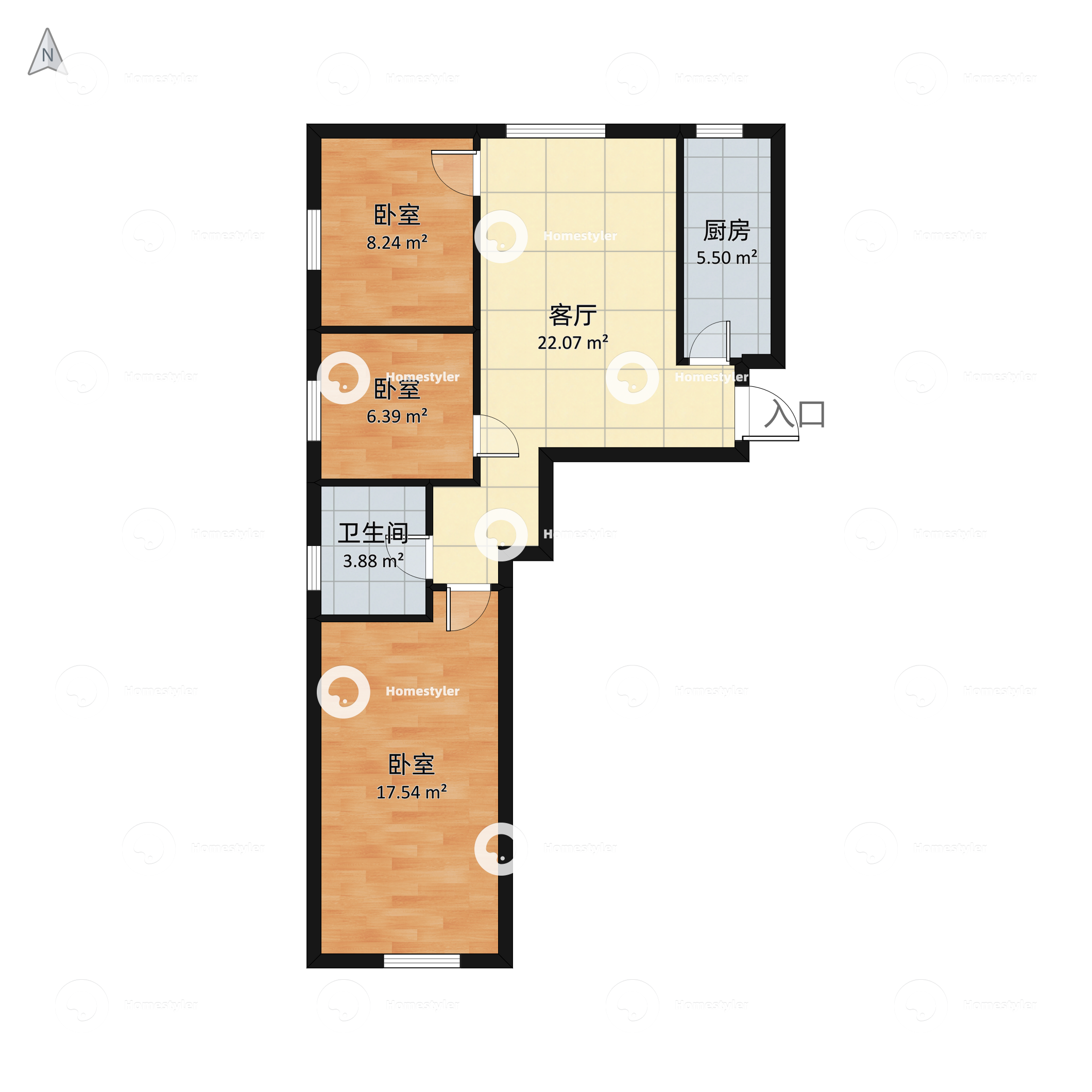 北京市双合家园70平米现代2居 - 现代风格两室两厅装修效果图 - 设计师2450设计效果图 - 每平每屋·设计家