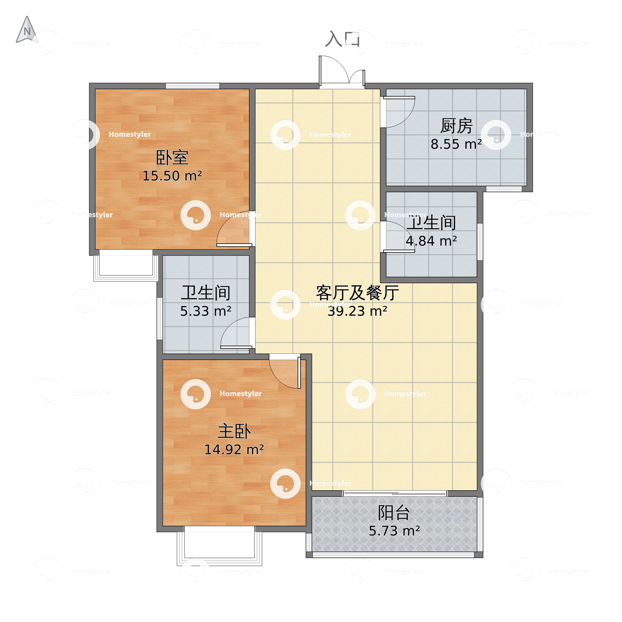 永威迎宾府-110平米三居现代风格-谷居家居装修设计效果图